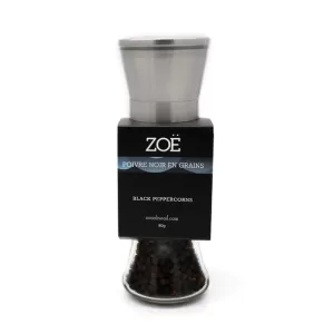 Black peppercorns 80g in reusable glass mill