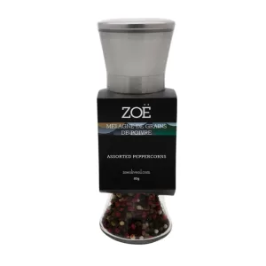 Assorted peppercorns 80g in reusable glass mill
