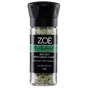Infused garlic and basil salt 100g in reusable glass mill